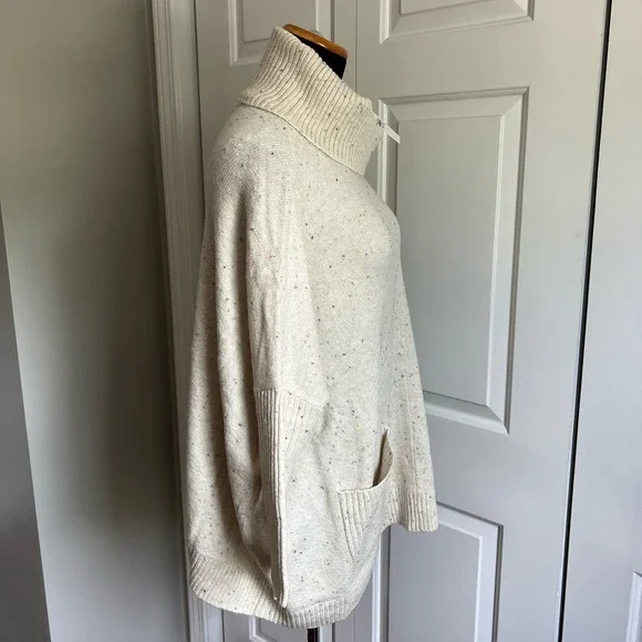 LOFT White Flecked Pocket Poncho Sweater - Picture 6 of 10